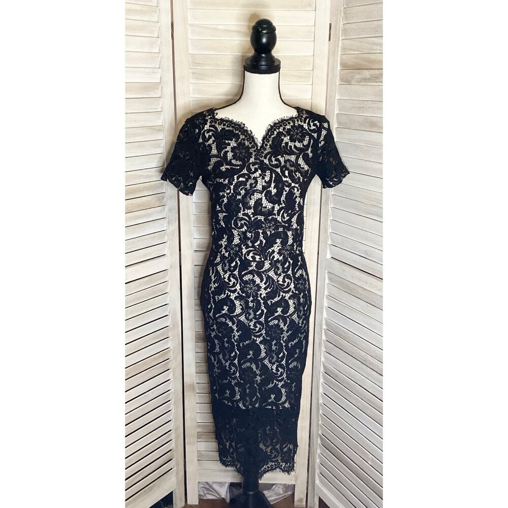 Lover The Label Black French Lace Sweetheart Midi Shift Dress 6 NWT